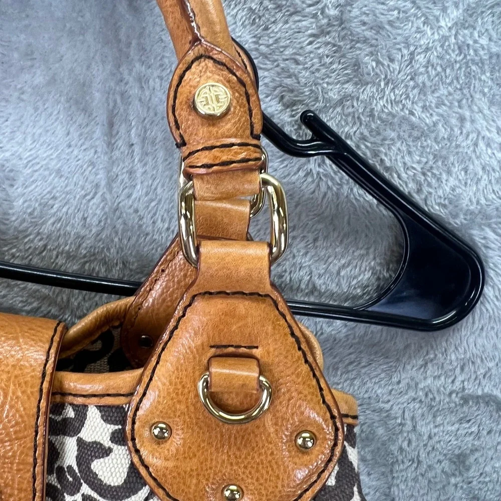 Antonio Melani Leopard Print Canvas‎ Leather Trim Satchel Mob Wife Indie Sleaze